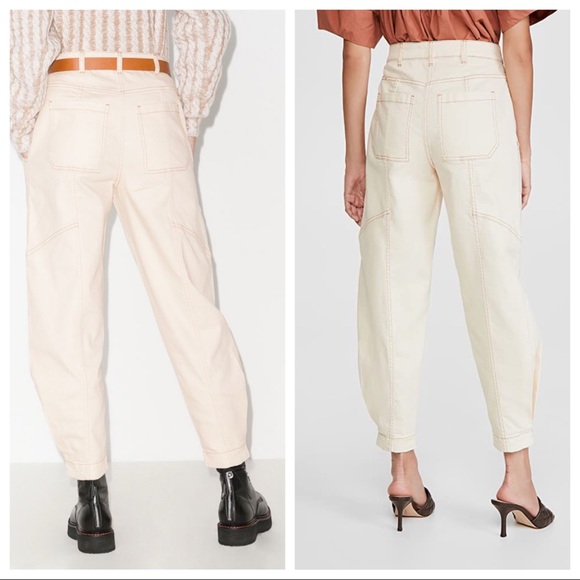 Ulla Johnson Brodie Jeans High waisted Tapered Button Fly Ivory Off White 0 - Picture 3 of 9